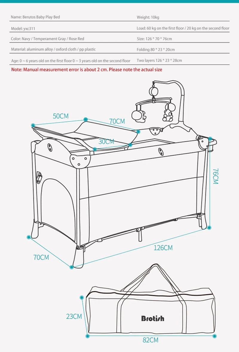 IMBABY Baby Bed Portable Baby Cribs with Diaper Table Baby Nest Double Decker Baby Sleep Cradle Multifunctional Playpen Crib