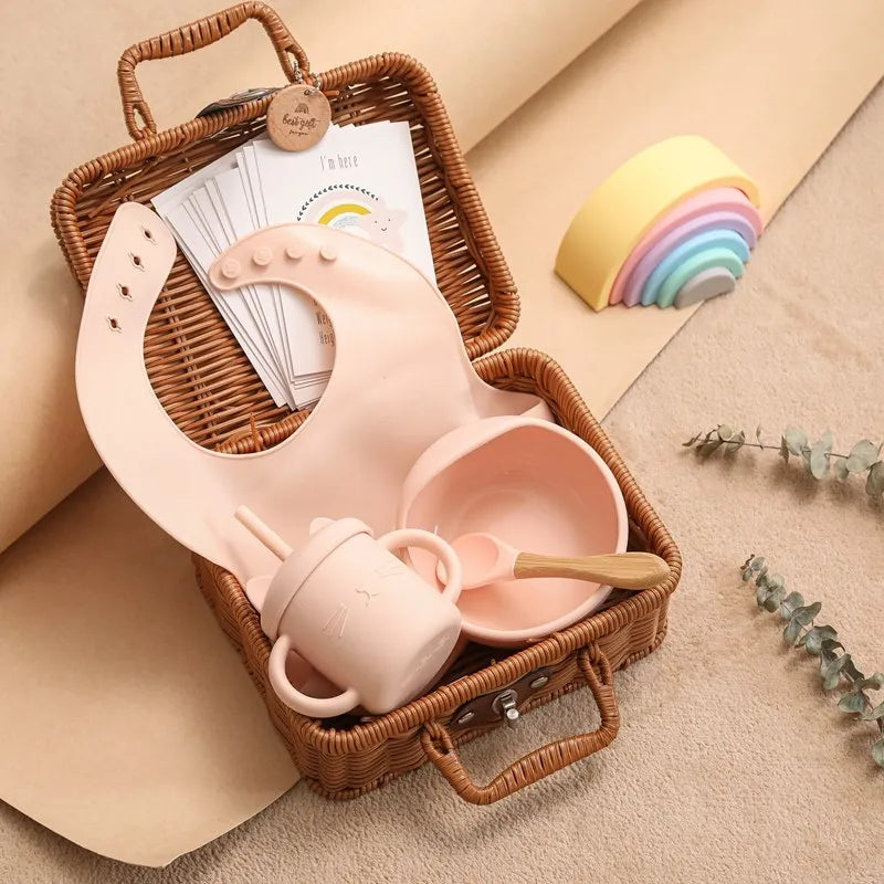 Let's Make Baby Feeding Tableware Sets Waterproof Drinking Learned Cups Food Grade Silicone Rainbow Children Toys Gifts 