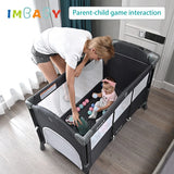 IMBABY Baby Bed Portable Baby Cribs with Diaper Table Baby Nest Double Decker Baby Sleep Cradle Multifunctional Playpen Crib