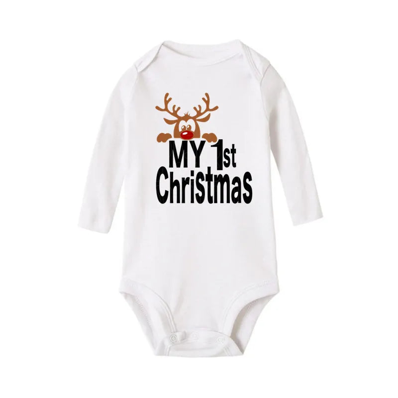 My First Christmas Reindeer Print Baby Onsies Jumpsuit