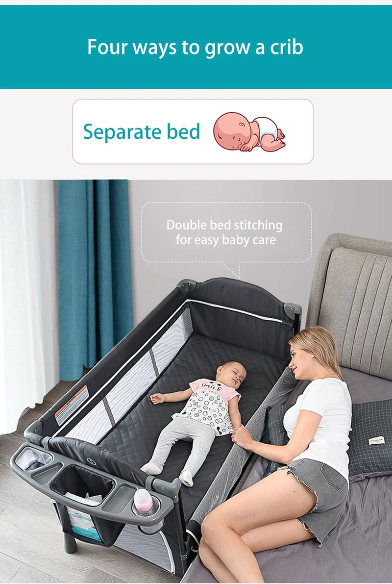 IMBABY Baby Bed Portable Baby Cribs with Diaper Table Baby Nest Double Decker Baby Sleep Cradle Multifunctional Playpen Crib