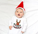 My First Christmas Reindeer Print Baby Onsies Jumpsuit