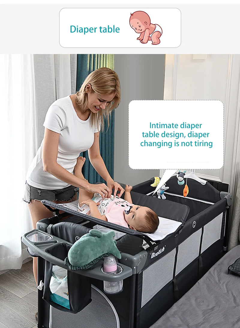 IMBABY Baby Bed Portable Baby Cribs with Diaper Table Baby Nest Double Decker Baby Sleep Cradle Multifunctional Playpen Crib