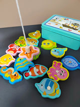 Wood Magnetic Fishing Toys Suit Iron Box Kids Puzzle