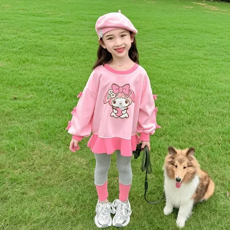 Sanrio Kuromi Printed Girl's Sweatshirts Sets Children's Casual Pullovers Pants Two Piece Kids Tracksuits Teen Girls Sport Suits