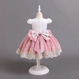 Toddler Girls 1st Birthday Party Dresses Cute Bow Kids Princess Lace Tulle Short Dress Flower Girls Dresses For Wedding 0-5 Year