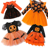 Halloween Pumpkin Dress Children Girls Pumpkin Bat Dress Kid Pumpkin Cosplay Costume Baby Cute Outfits Halloween Party Clothings