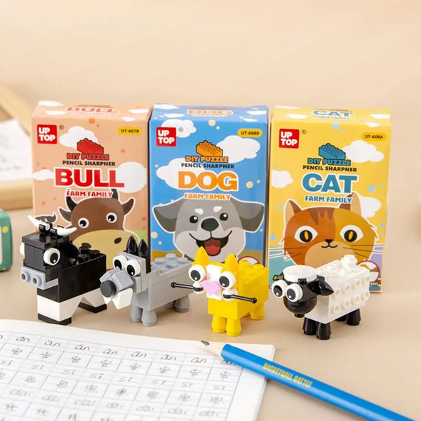 DIY Animal Shape Building Blocks Pencil Sharpener Drawing Puzzle Toys DIY Assembly Pencil Sharpener Sketching Writing