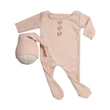 2Pcs/Set Newborn Baby Buttons Romper Jumpsuit with Knotted Hat Photo Prop Outfit