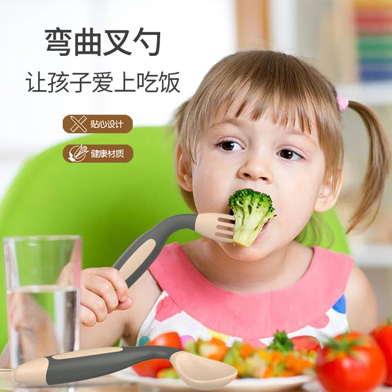 Utensils Baby Fruit Fork Spoon Elbow Spoon PP Soft Head Children's Feeding Training Tableware Set