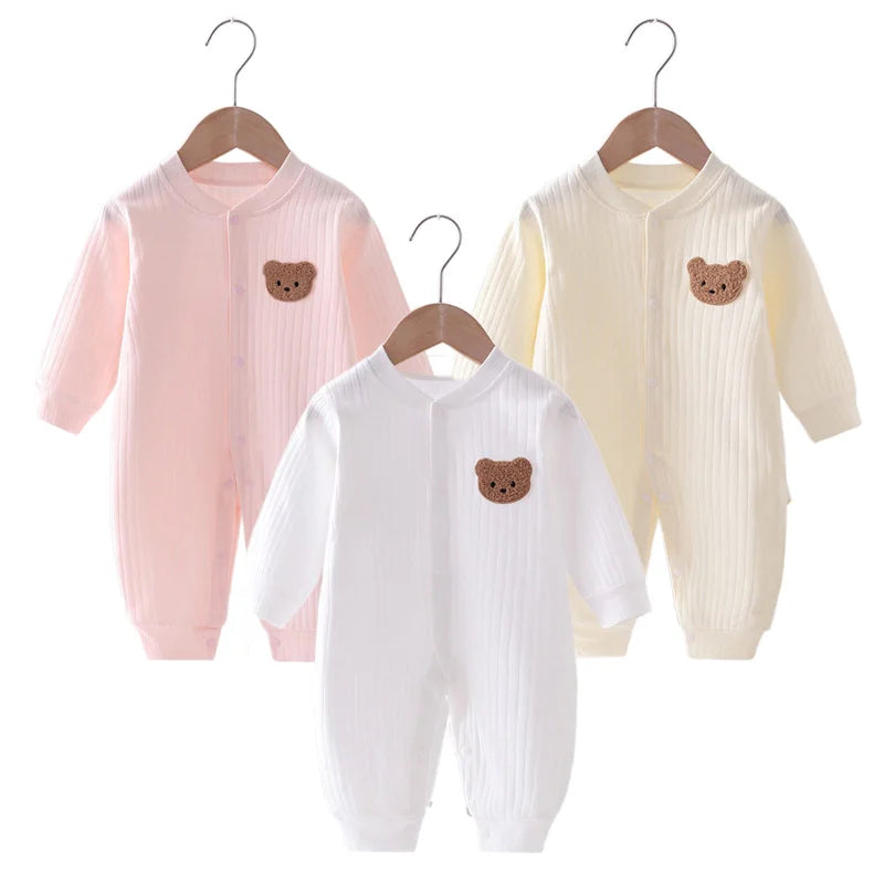 2024 Autumn Baby Romper Solid Color Bear Jumpsuit Cotton Spring Newborn One-Pieces Clothing for Boys Girls Infant Onesie 0-18M