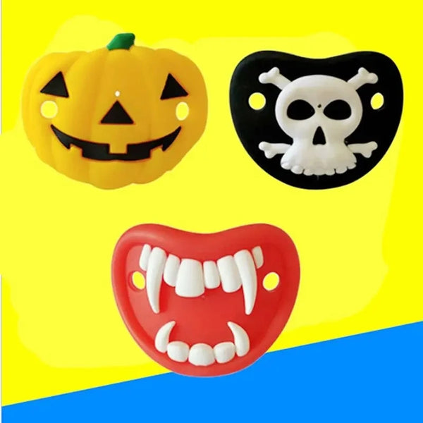 3pcs Halloween Skull, Pumpkin, Vampire Teeth Silicone Baby Pacifier