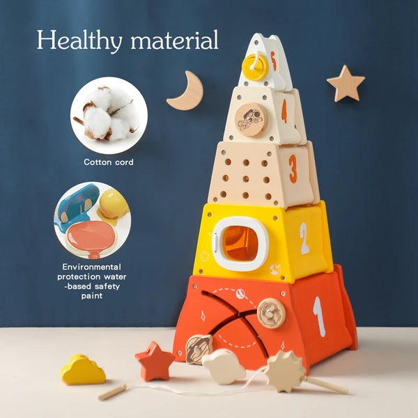 Newborn Threading Board Beech Wooden Educational Shape Matching Toy Wooden Montessori Toys Stacking Blocks Puzzle Toy Baby Gifts