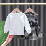 2022 New Girls' Two-piece One-piece Dress for Girls, Little Fragrance, Western Style, Plaid Dress for Spring and Autumn