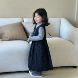 Dress Autumn New Childrens Clothing Korean Girl Solid Color Vest Autumn Casual Round Collar Striped Fashion Korean 2024