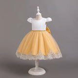 Toddler Girls 1st Birthday Party Dresses Cute Bow Kids Princess Lace Tulle Short Dress Flower Girls Dresses For Wedding 0-5 Year