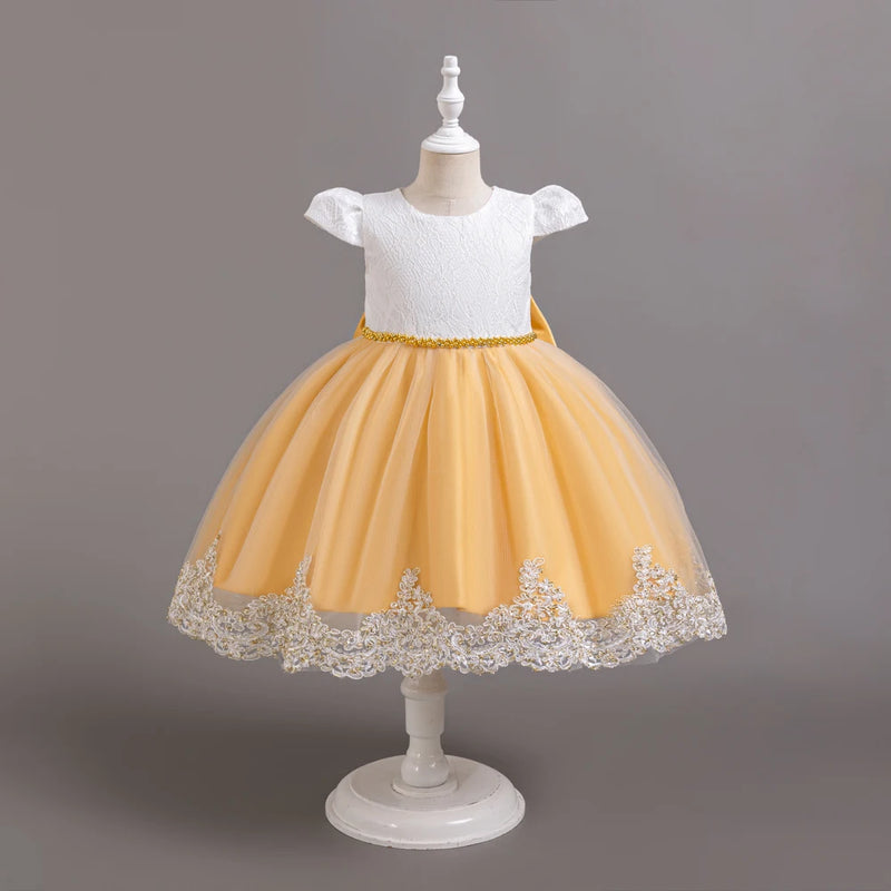 Toddler Girls 1st Birthday Party Dresses Cute Bow Kids Princess Lace Tulle Short Dress Flower Girls Dresses For Wedding 0-5 Year