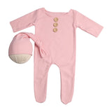 2Pcs/Set Newborn Baby Buttons Romper Jumpsuit with Knotted Hat Photo Prop Outfit