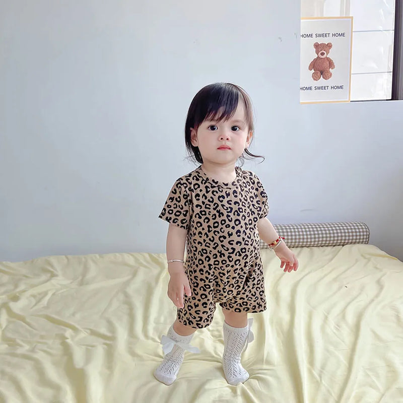 Stylish Comfortable Casual Leopard Print Baby Rompers Cute Summer Wear for Girls and Boys Soft Cotton One-Piece Bodysuit 0-24M