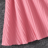 Kids Dress For Girls 4-12 Years Summer Girls Sleeveless Skirt With Diagonal Lace And Belt Korean Elegant Classic Style