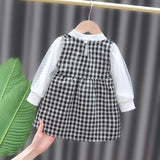 2022 New Girls' Two-piece One-piece Dress for Girls, Little Fragrance, Western Style, Plaid Dress for Spring and Autumn