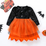 Halloween Pumpkin Dress Children Girls Pumpkin Bat Dress Kid Pumpkin Cosplay Costume Baby Cute Outfits Halloween Party Clothings