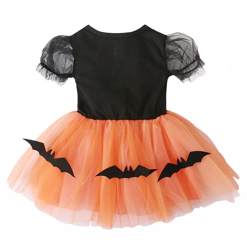 Halloween Pumpkin Dress Children Girls Pumpkin Bat Dress Kid Pumpkin Cosplay Costume Baby Cute Outfits Halloween Party Clothings