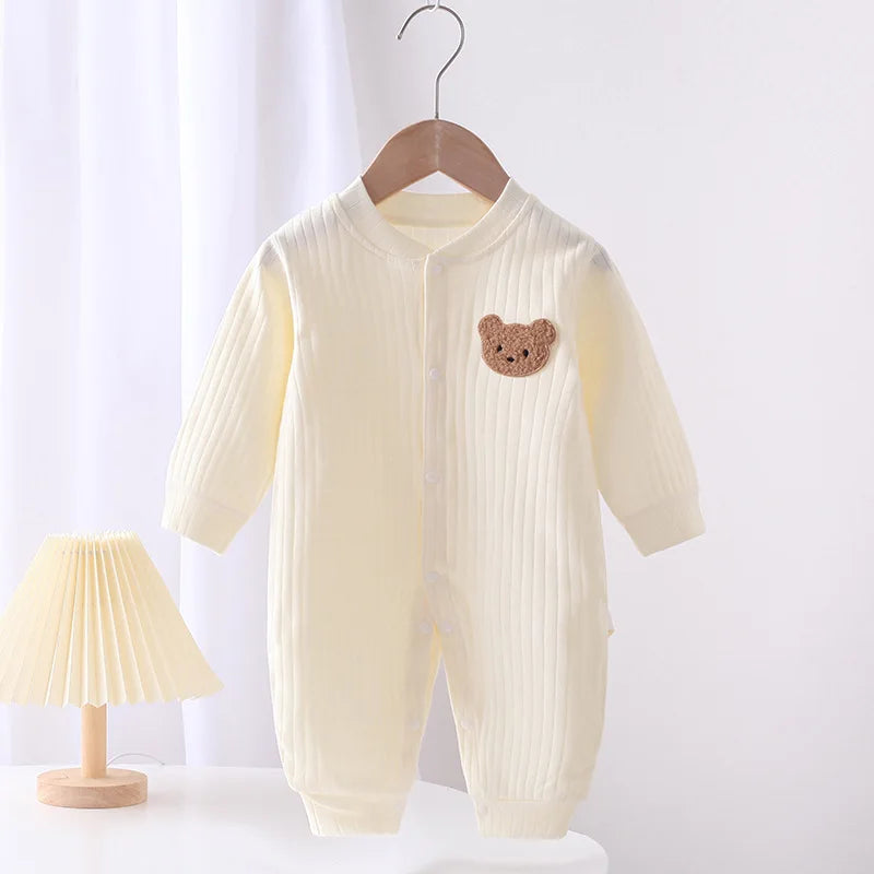 2024 Autumn Baby Romper Solid Color Bear Jumpsuit Cotton Spring Newborn One-Pieces Clothing for Boys Girls Infant Onesie 0-18M