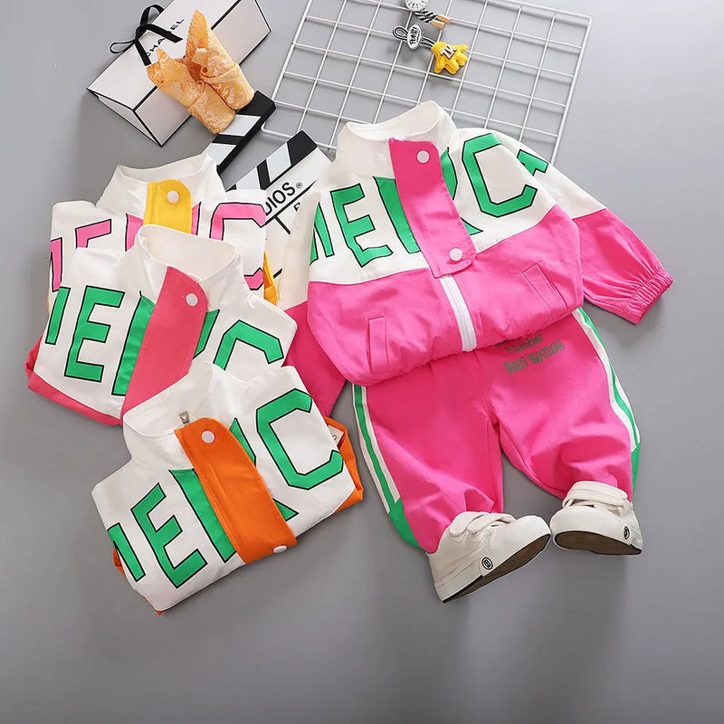 New Arrival Hot Kid Tracksuit Boys Girls Clothing Sets Fashion Casual Long Sleeve Letter Zipper Oufit Infant Clothes Baby Pants