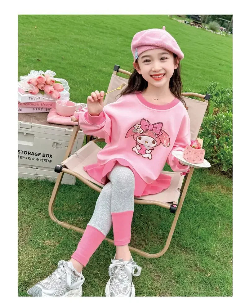 Sanrio Kuromi Printed Girl's Sweatshirts Sets Children's Casual Pullovers Pants Two Piece Kids Tracksuits Teen Girls Sport Suits