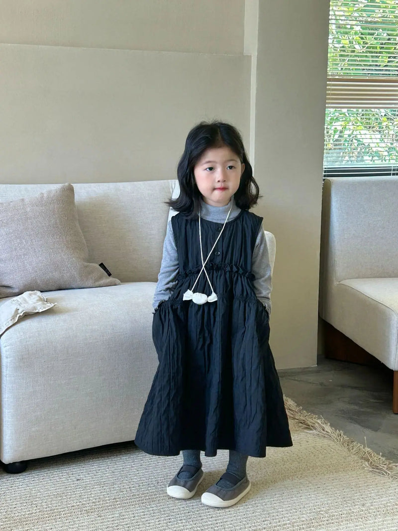 Dress Autumn New Childrens Clothing Korean Girl Solid Color Vest Autumn Casual Round Collar Striped Fashion Korean 2024