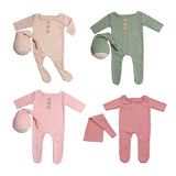 2Pcs/Set Newborn Baby Buttons Romper Jumpsuit with Knotted Hat Photo Prop Outfit