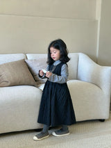 Dress Autumn New Childrens Clothing Korean Girl Solid Color Vest Autumn Casual Round Collar Striped Fashion Korean 2024