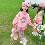 Sanrio Kuromi Printed Girl's Sweatshirts Sets Children's Casual Pullovers Pants Two Piece Kids Tracksuits Teen Girls Sport Suits