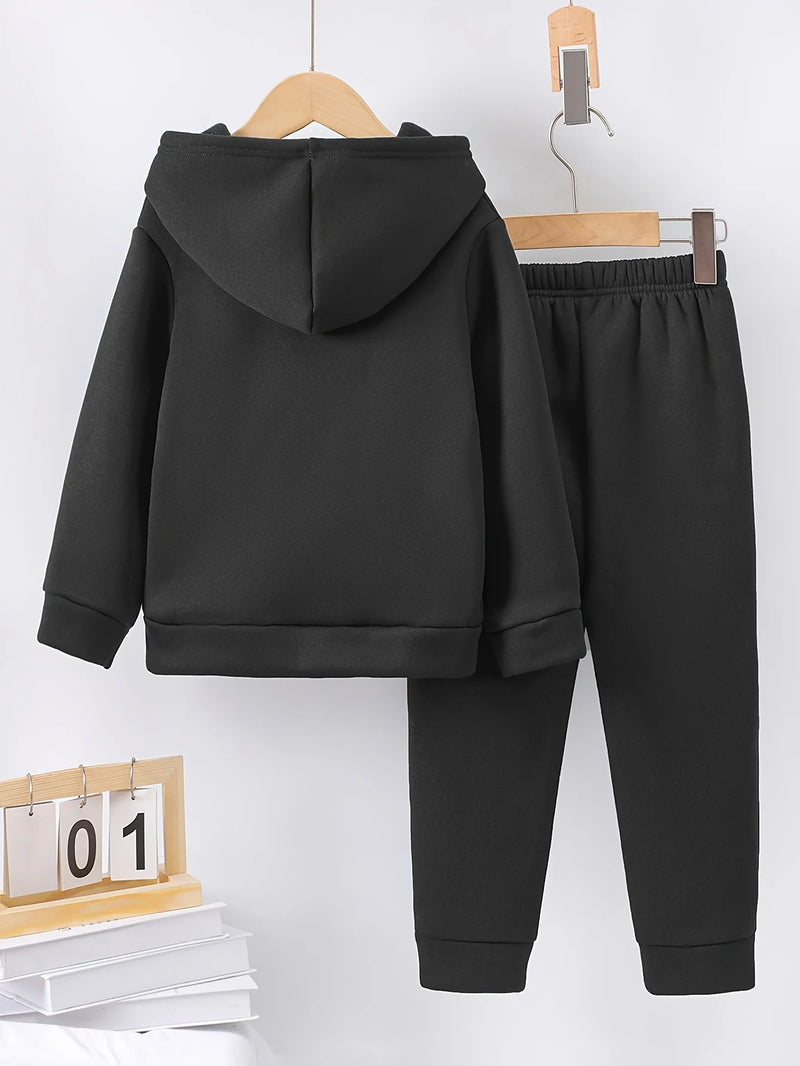 Fall/Winter new casual comfort warm girl's print warm lining hoodie and sweatpants set