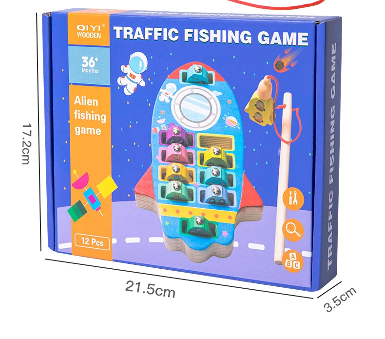 Kids' Animal Fishing Toys Montessori Wooden Magnetic Fishing Game Cartoon Fishing Rod Educational Toys for Kids Christmas Gift