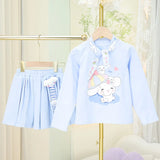 2024 Spring and Autumn Girls' set Cotton Versatile Cotton  T-shirt Short Skirt Set Girl's Fashionable Cartoon Two Piece Set