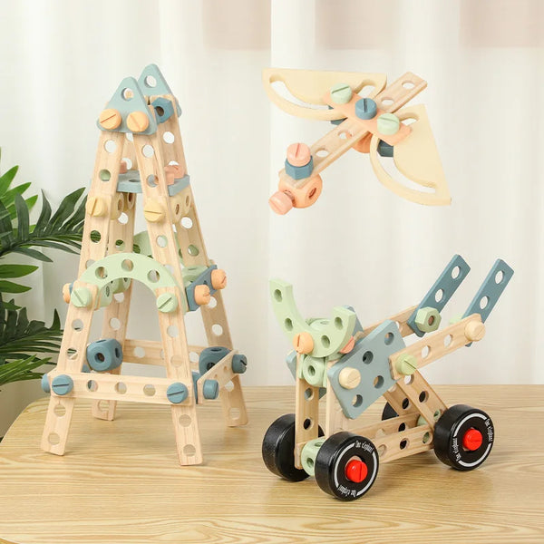 DIY Screw Nut Combination Building Blocks Wooden Disassembly Assembly Game Montessori Educational Puzzles Toys for Kids Learning