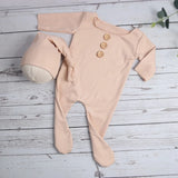 2Pcs/Set Newborn Baby Buttons Romper Jumpsuit with Knotted Hat Photo Prop Outfit