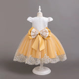 Toddler Girls 1st Birthday Party Dresses Cute Bow Kids Princess Lace Tulle Short Dress Flower Girls Dresses For Wedding 0-5 Year