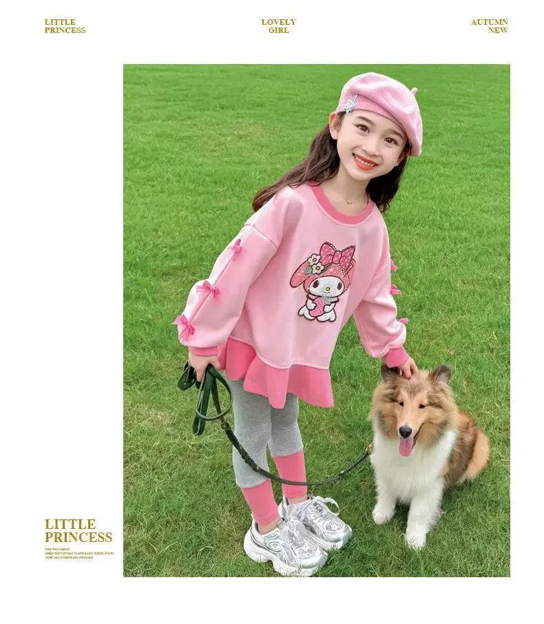 Sanrio Kuromi Printed Girl's Sweatshirts Sets Children's Casual Pullovers Pants Two Piece Kids Tracksuits Teen Girls Sport Suits