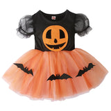 Halloween Pumpkin Dress Children Girls Pumpkin Bat Dress Kid Pumpkin Cosplay Costume Baby Cute Outfits Halloween Party Clothings