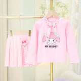 2024 Spring and Autumn Girls' set Cotton Versatile Cotton  T-shirt Short Skirt Set Girl's Fashionable Cartoon Two Piece Set