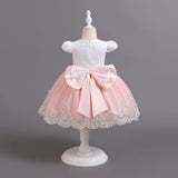 Toddler Girls 1st Birthday Party Dresses Cute Bow Kids Princess Lace Tulle Short Dress Flower Girls Dresses For Wedding 0-5 Year