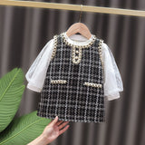 2022 New Girls' Two-piece One-piece Dress for Girls, Little Fragrance, Western Style, Plaid Dress for Spring and Autumn