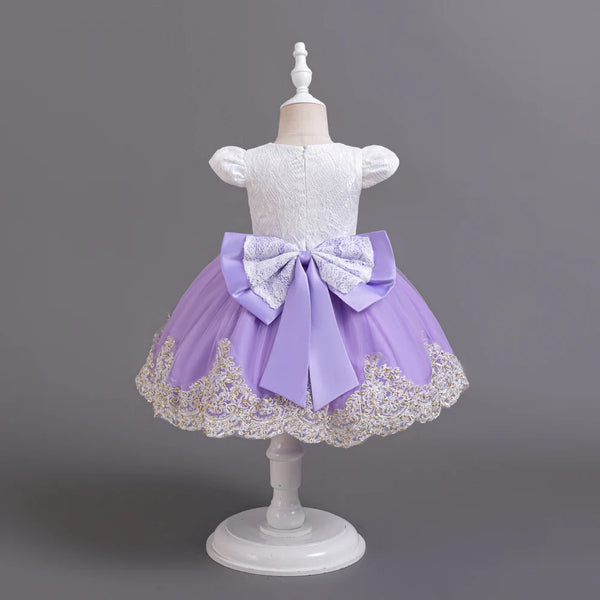 Toddler Girls 1st Birthday Party Dresses Cute Bow Kids Princess Lace Tulle Short Dress Flower Girls Dresses For Wedding 0-5 Year