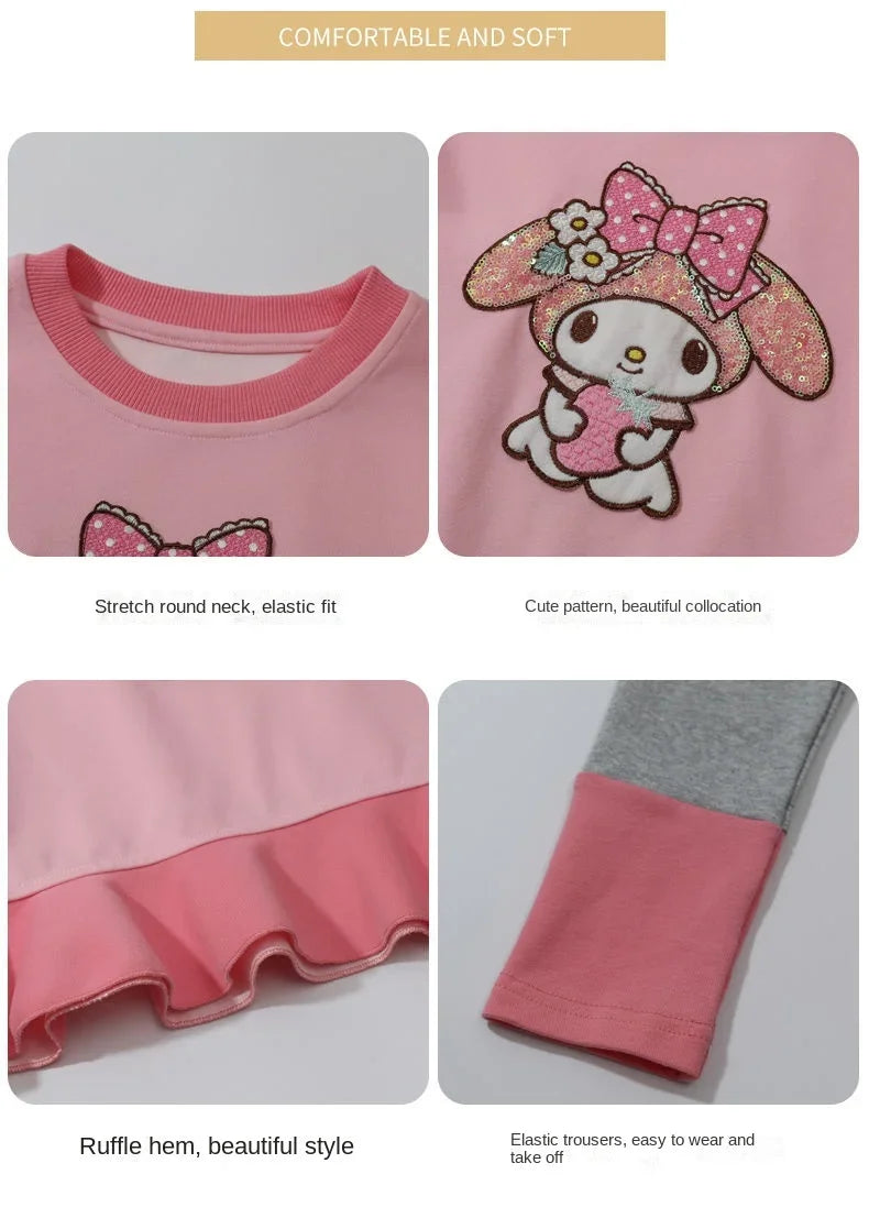 Sanrio Kuromi Printed Girl's Sweatshirts Sets Children's Casual Pullovers Pants Two Piece Kids Tracksuits Teen Girls Sport Suits