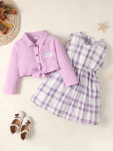 Girls Round Neck Plaid Sleeveless Dress+Long Sleeved Shawl Two-piece1-6 Year-old Girls Fashion Set Girls Autumn Party Dress